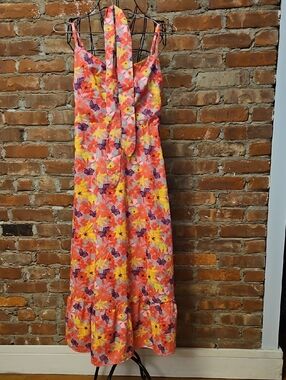 Floral Adjustable Strap  Maxi Dress - Pink & Yellow